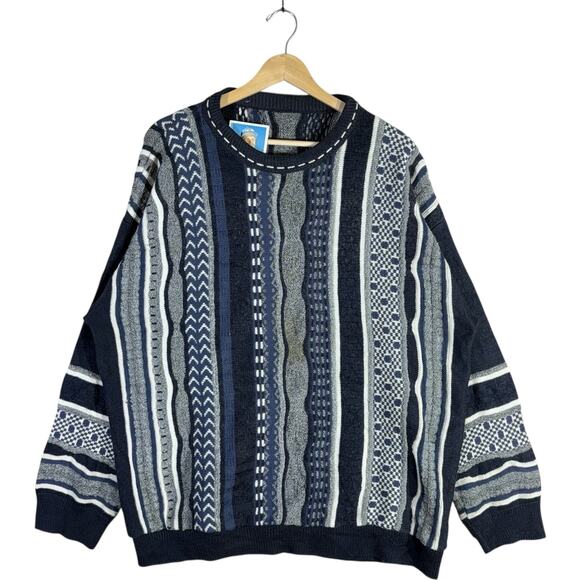 Vintage Patterned Knit Sweater XL